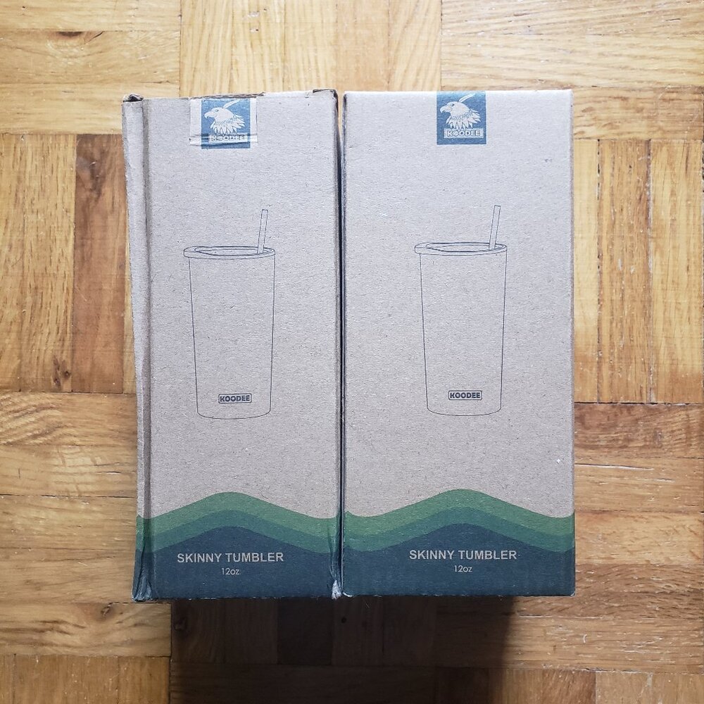 Lot of 2 Koodee Yellow 12oz Vacuum Insulated Stainless Steel Tumbler Bottle